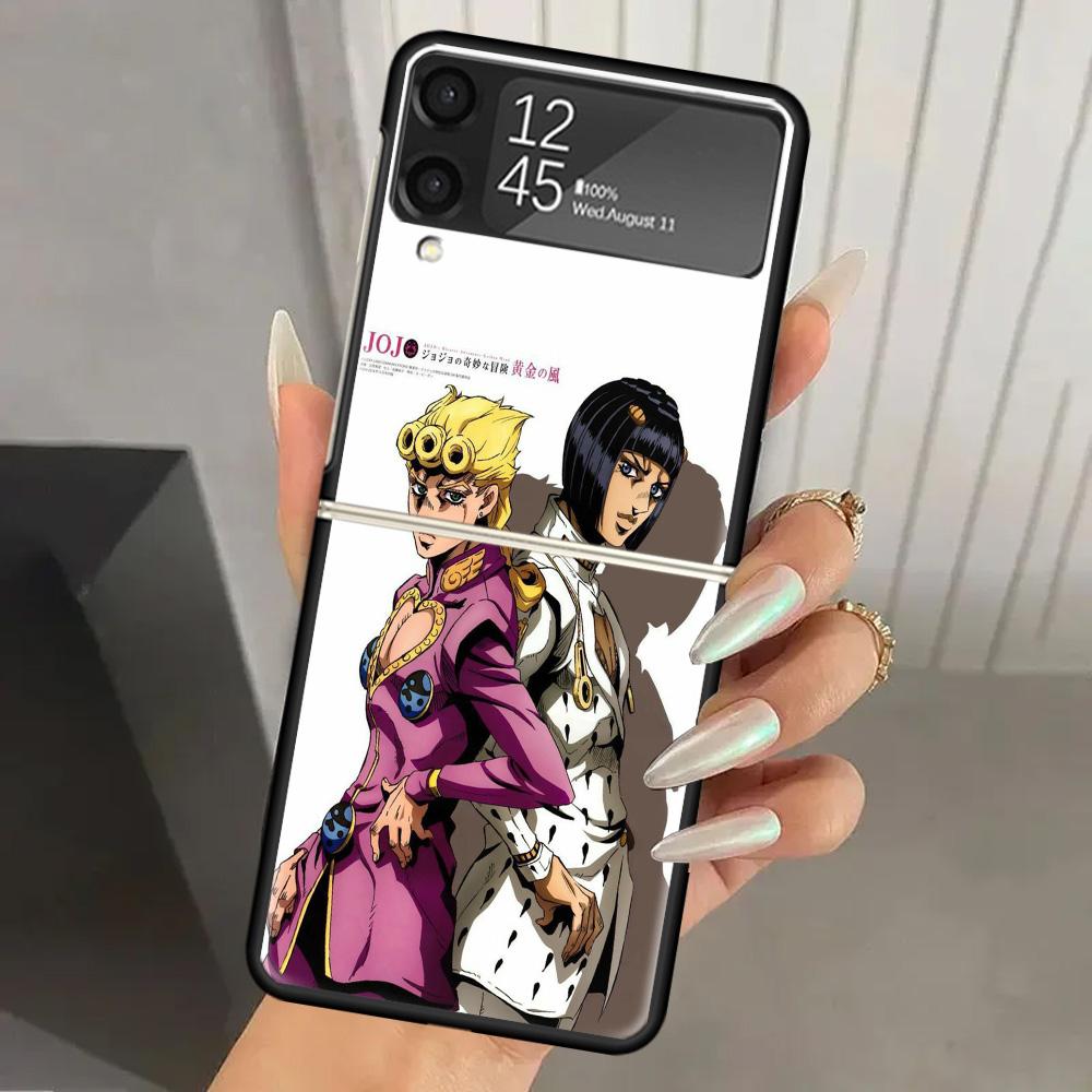 JoJo Bizarre Adventure Golden Wind Hard PC Phone Case For Samsung Galaxy Z Flip 7 6 5 4 3 Black ZFlip7 ZFlip6 Flip5 Flip4 Flip3