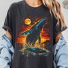 Whale Moon Vintage Sunset Ocean. Retro Humpback Wildlife Scene. Cute Marine Animal Lover Gift. 90s Washed Comfort Colors® Graphic T-Shirt