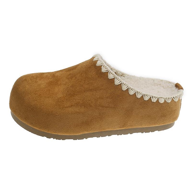 Inner heightening bag head woven half slippers women's autumn and winter piled thickened warm one pedal lazy shoes women