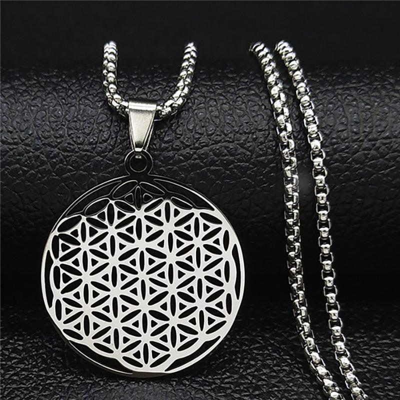 Flower of Life Stainless Steel Long Necklace for Women Men Gold Color Mandala Metatron Necklaces Jewelry Collares Para Mujer