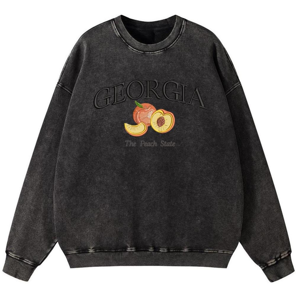 Georgia The Peach State Womens Vintage Washed Cotton Sweatshirt Casual Loose Thin Style Hoodie Simple