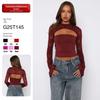 T-shirt pour femme en dentelle européenne et américaine, bandeau, dos nu, manches longues