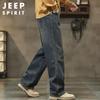 JEEP SPIRIT Men's Retro Loose Fit Straight Wide-Leg Denim Jeans