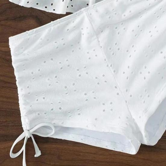2Pcs/Set Women Sexy High Waist Shell Sling Ruffle Hem Bikini Set Shape Bra Drawstring Swimming