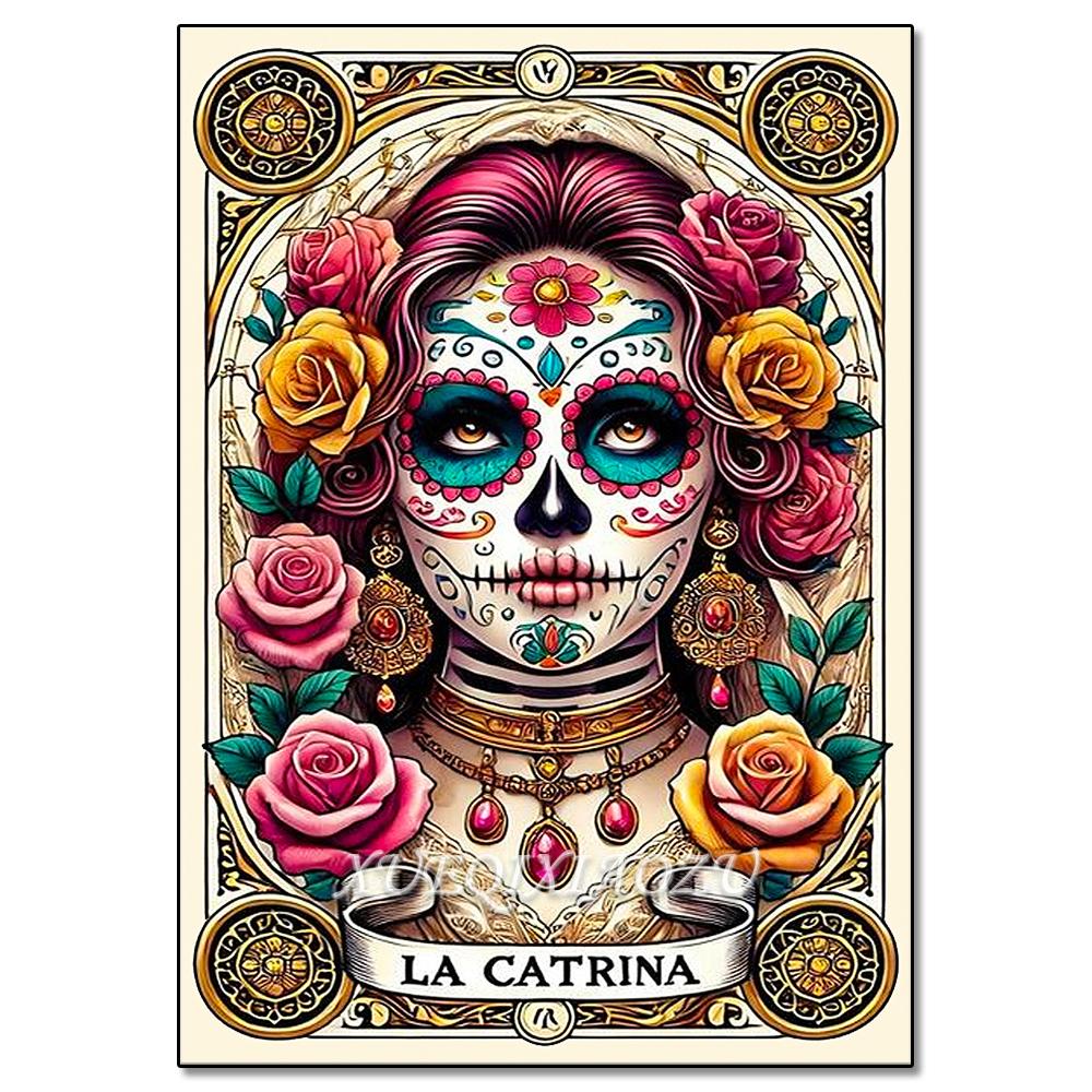 Peinture Art Diamant DIY Squelette Dames Mosaïque Point de Croix Set Art Fleur Pierre Précieuse Incrustation Cadeau DIY Décoration Peinture