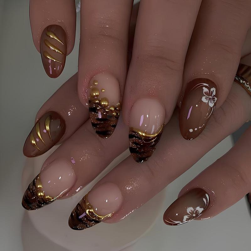 Three-dimensional chocolate zebra pattern cat's eye French ins wind wearing armor 24 pieces press on nails