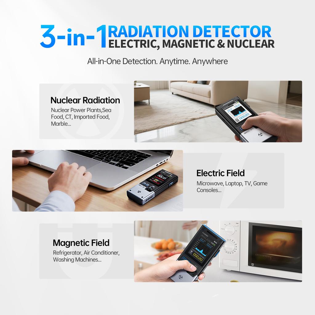 Smart Electromagnetic Radiation Detector Geiger Counter Electric Magnetic Field Strength RF Power Real Time Monitor Alarm Record