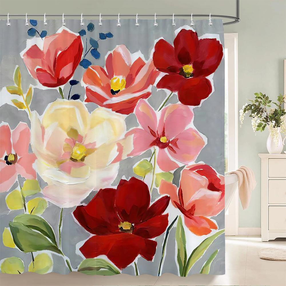 3d Printing Flowers Shower Curtains Bathroom Curtain Waterproof With Hooks Polyester Cloth 180x240cm Bath Home Decor Screen