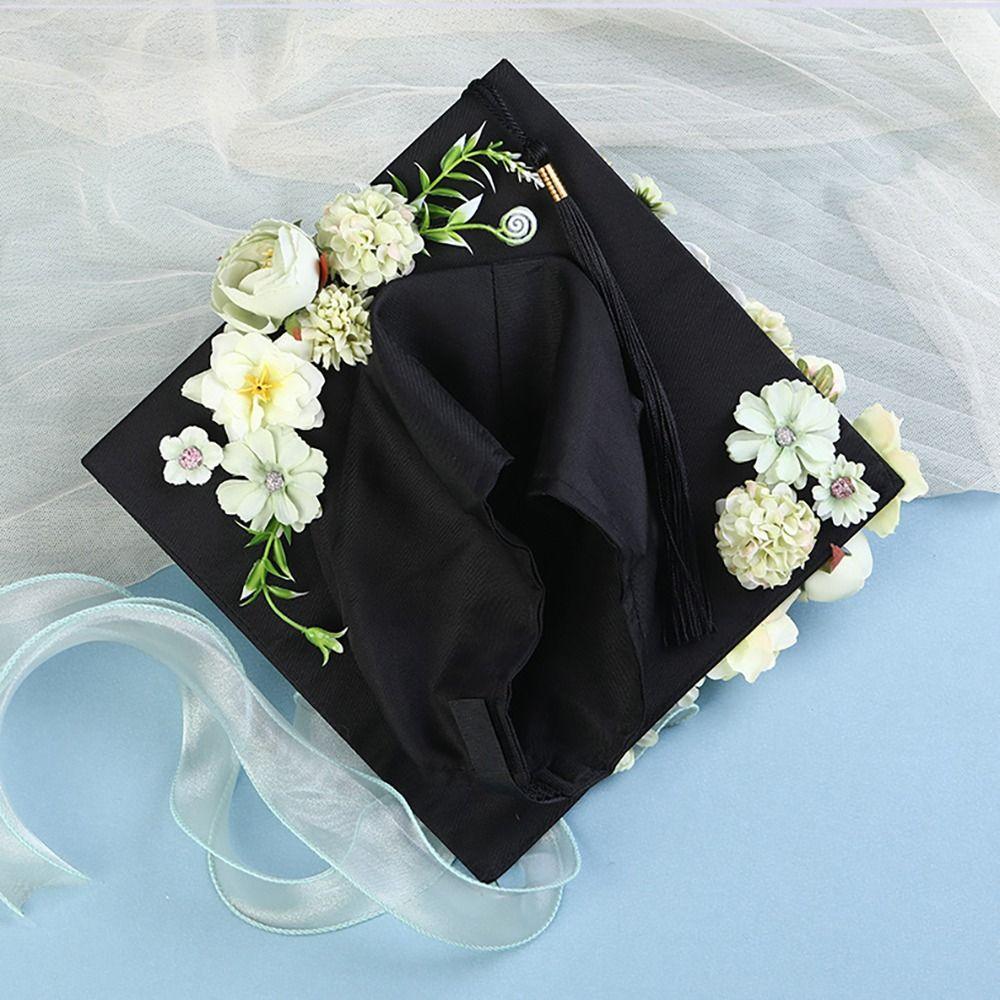 Bachelor Academic Hat with Tassels Doctor Mortar Board Flowers Graduation Cap Graduation Party