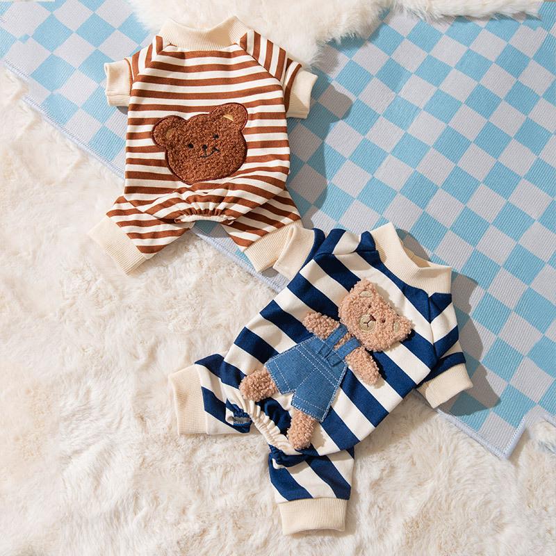 Spring/Summer Striped 3D Bear Four-Legged Pet Outfit for Dogs and Cats