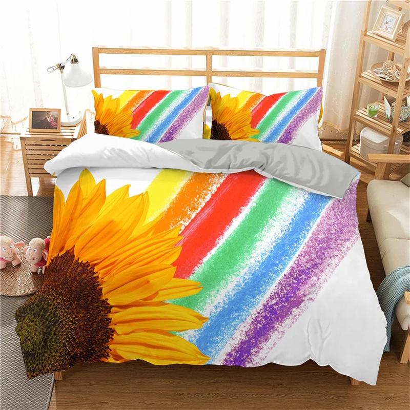

Sunflower Rainbow Duvet Cover Floral Polyester Quilt for Kids Girls Women Colorful Bedding Decor 135x200cm 2pcs