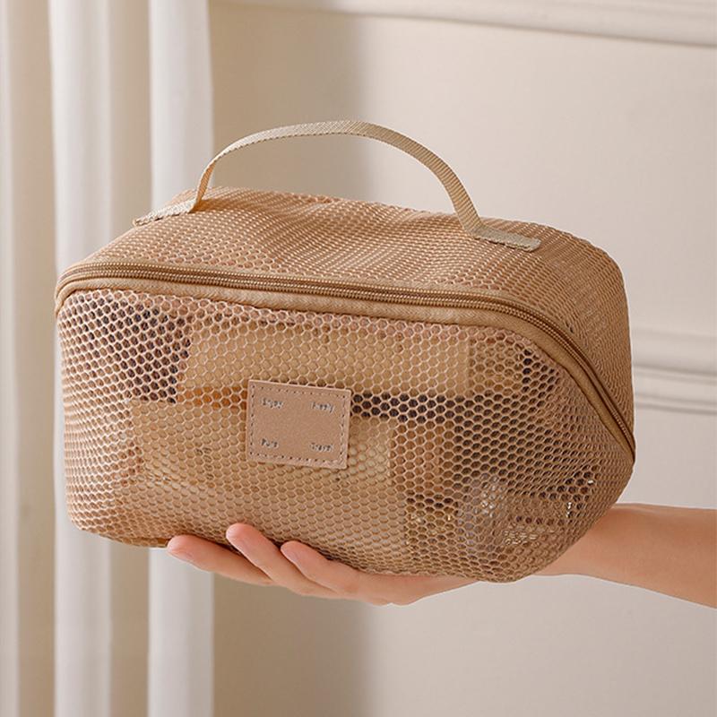 1PC Multi-Compartment Mesh Makeup Pouch Designer Cosmetic Storage with Dividers 23x11x11cm