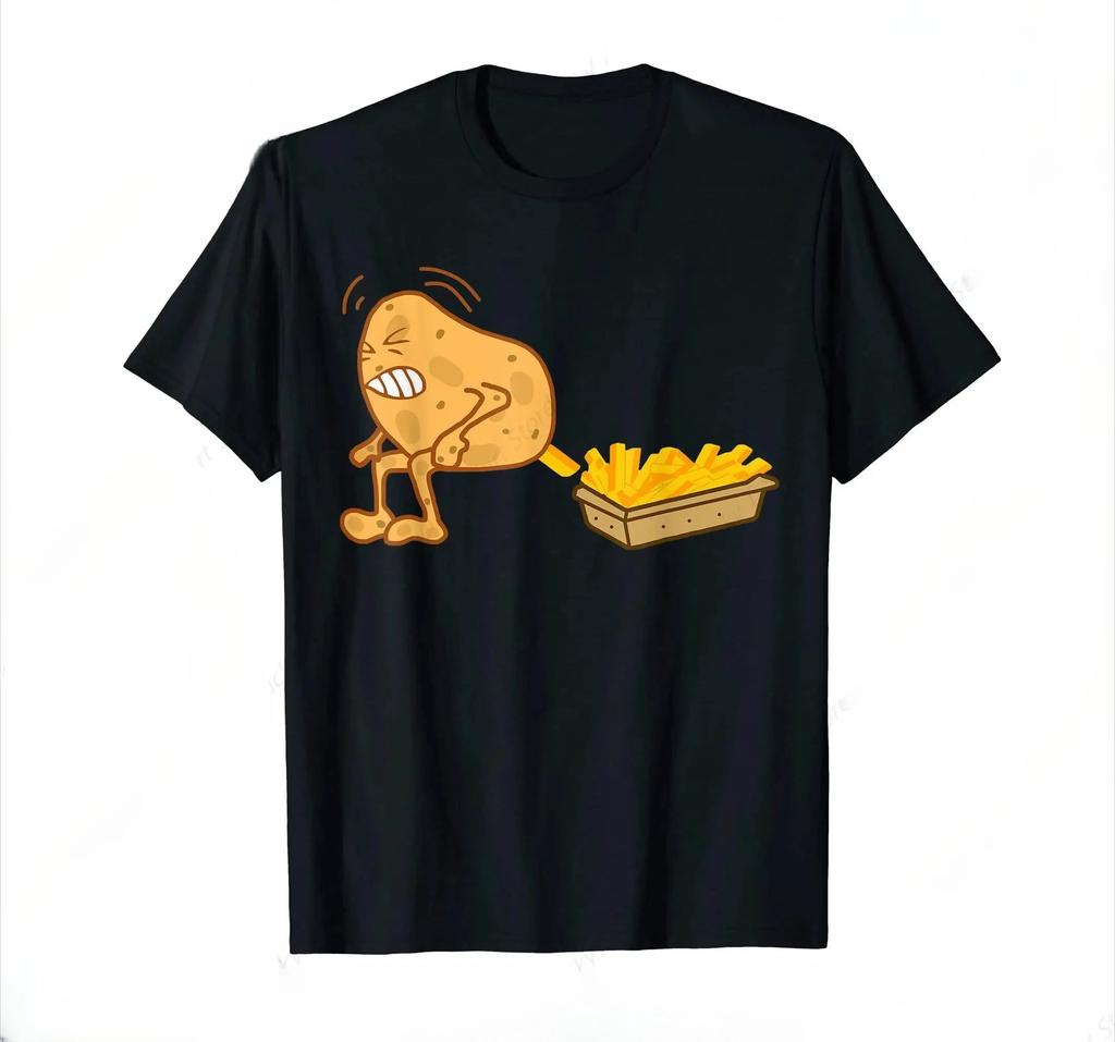 Potato Lovers Tshirt Funny French Fries Design Print Cotton Tops Cute Y2k Fashion Clothing Casual Loose Streetwear Unisex