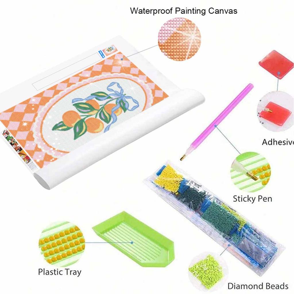 DIY 5D Diamond Painting Kit Orange Fruit Pattern Full Drill Rhinestone Canvas Relaxing Craft for Home Wall Decor and Gift