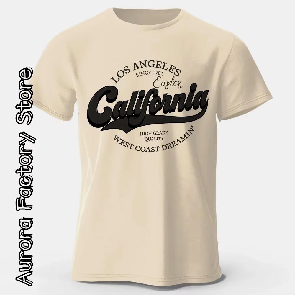 Summer Fashion Heavyweight Retro Men's English Letters 100% Cotton Printed Round Neck High-quality Casual Fitness Street T-shirt