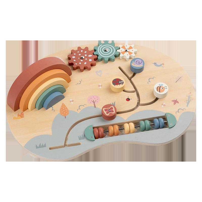 

Montessori Busy Board: Wooden Toy Set for Infant & Toddler Hand-Eye Coordination, Early Education & Intellectual Development with Rainbow Blocks