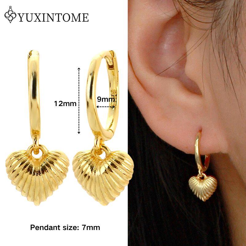 YUXINTOME 925 Silver Ear Needle Zircon Hoop gold Earrings For Women Square Plate Pendant Cutout Heart Earrings Fashion Jewelry