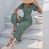 Women's Square Neck Jumpsuit Floral Puff Short Sleeve Wide Leg Pants Romper Summer Casual