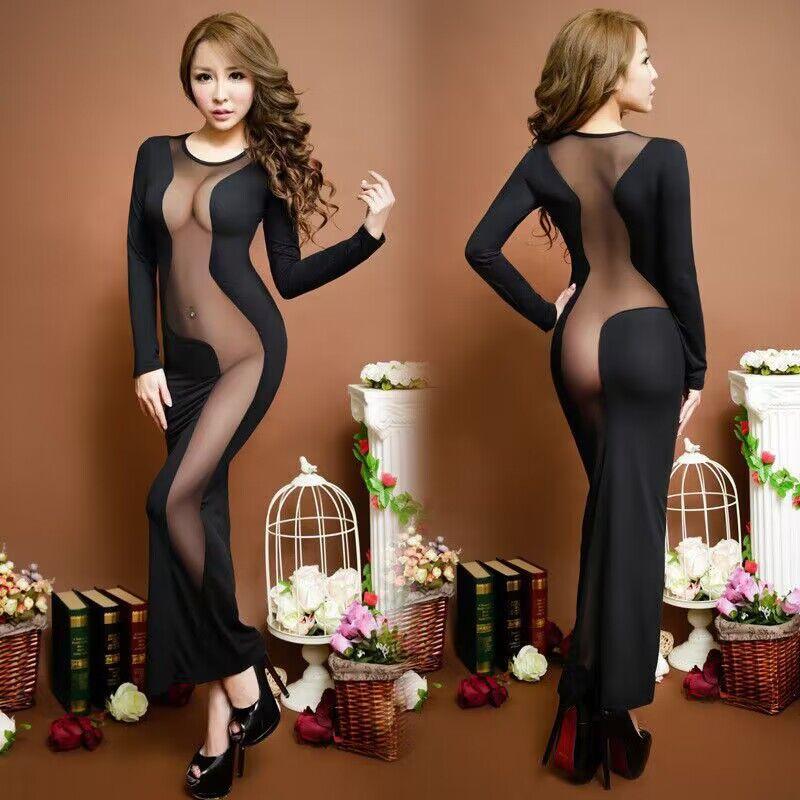 Ladies Sexy Underwear Sexy Nightclub Nightgown Dress Stage Clothes Bar Clothes Short Sleeves Long Skirt Suit