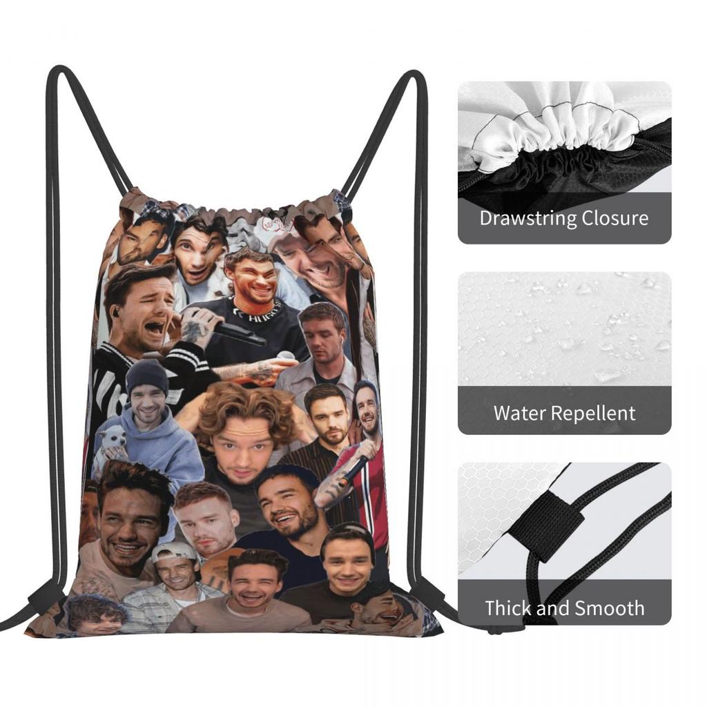 Liam Payne Photo Collage Backpacks Casual Drawstring Bags Sports Bag Book Bags for Travel School