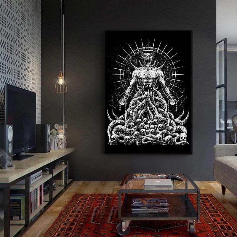 Poster Satanic Stil Gotic Demon Lucifer Gotic 666 Satan Baphomet Pictură pe Pânză Artă de Perete Imagine pentru Camera de Zi Decor Acasă