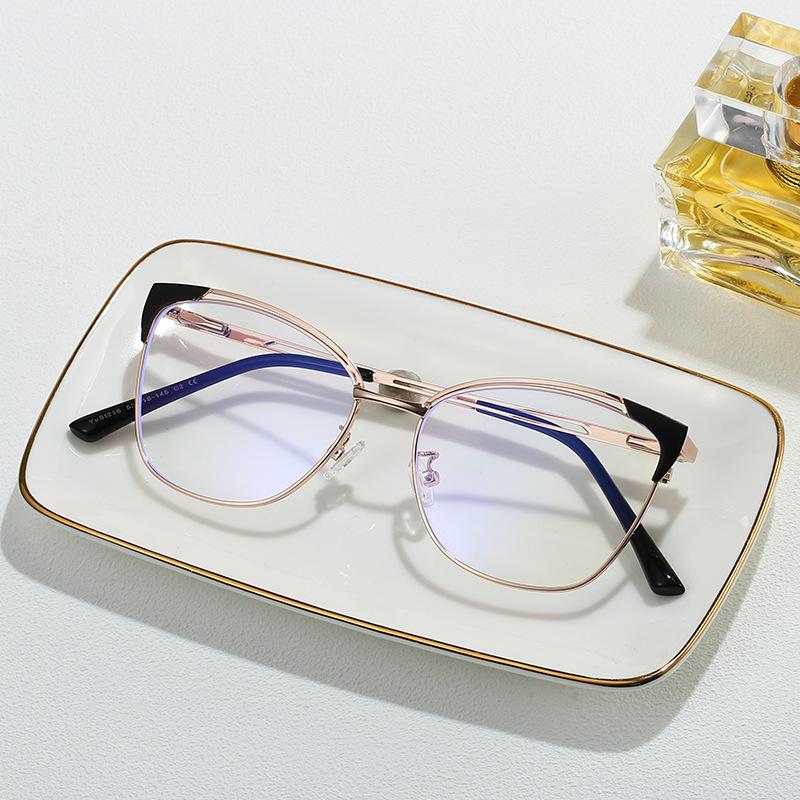 Blaulichtfilterbrille, Retro Metallbrillengestell, Modische Cat-Eye-Flachgläser für Damen und Herren