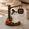 Autumn Home Decor Cute Ghost Figurine with Witch Hat, Resin Halloween Tabletop Decor, Little Whimsical Hat Boo Statue for Fall Office Shelf