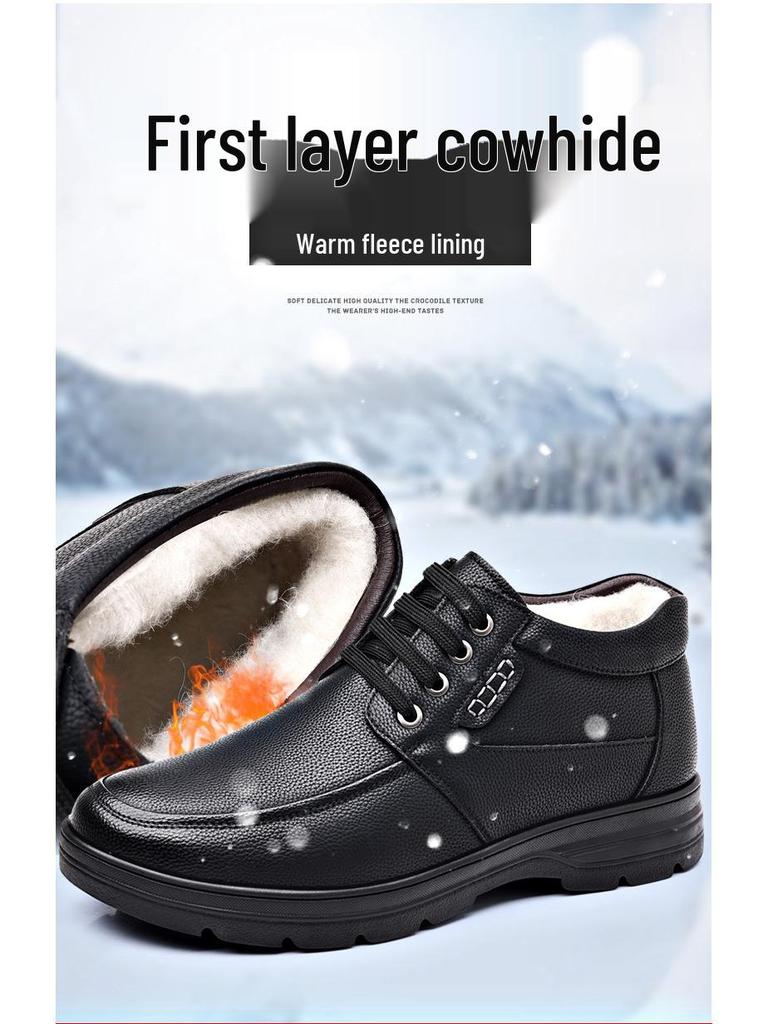 Pánské zimní protiskluzové bavlněné boty s velurovou podšívkou - Neformální venkovní obuv pro tatínky středního věku
