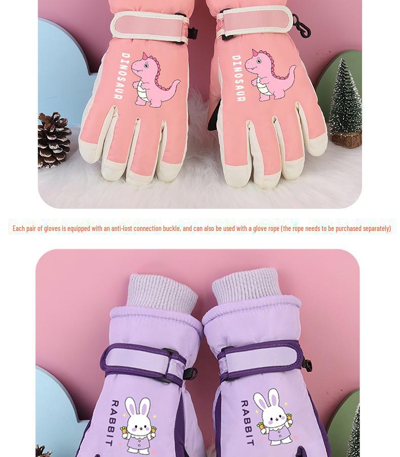 Children's Winter Ski Gloves: Thick, Cold-Proof, Waterproof, Windproof, Non-Slip, Warm Cotton for Ages 3-17.