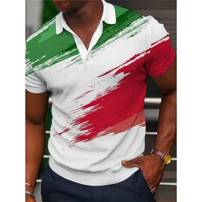 Plus Size FUGUIS Nieuw, veelzijdig en trendy herenpoloshirt met korte mouwen en 3D-print in kleurverloop, van hoge kwaliteit. 4XL