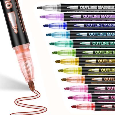 Cross Dream 48-Color Dual-Line Outline Fluorescent Metal Pen for DIY and Christmas Card Drawing