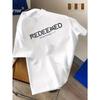 European Size Men's Casual Fashion "Saved" Letter Graphic Print T-Shirt Regular Fit Short Sleeve, Crew Neck Casual Wear