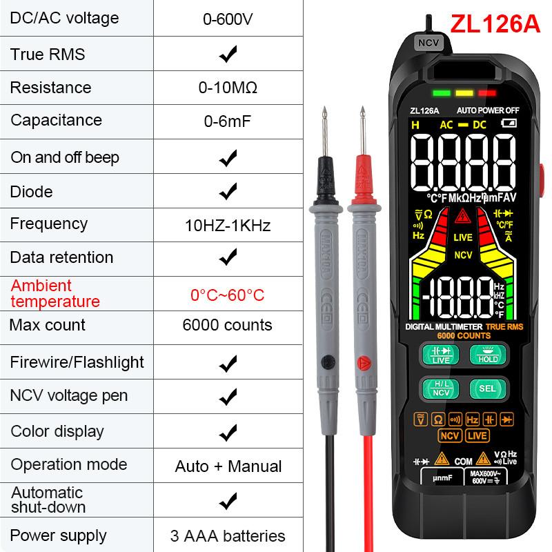 Digital Multimeter DC/AC 10A Current Ampere NCV Voltage 750V 128B Rechargeable Smart Professional Pen-type Ammeter Ohmmeter