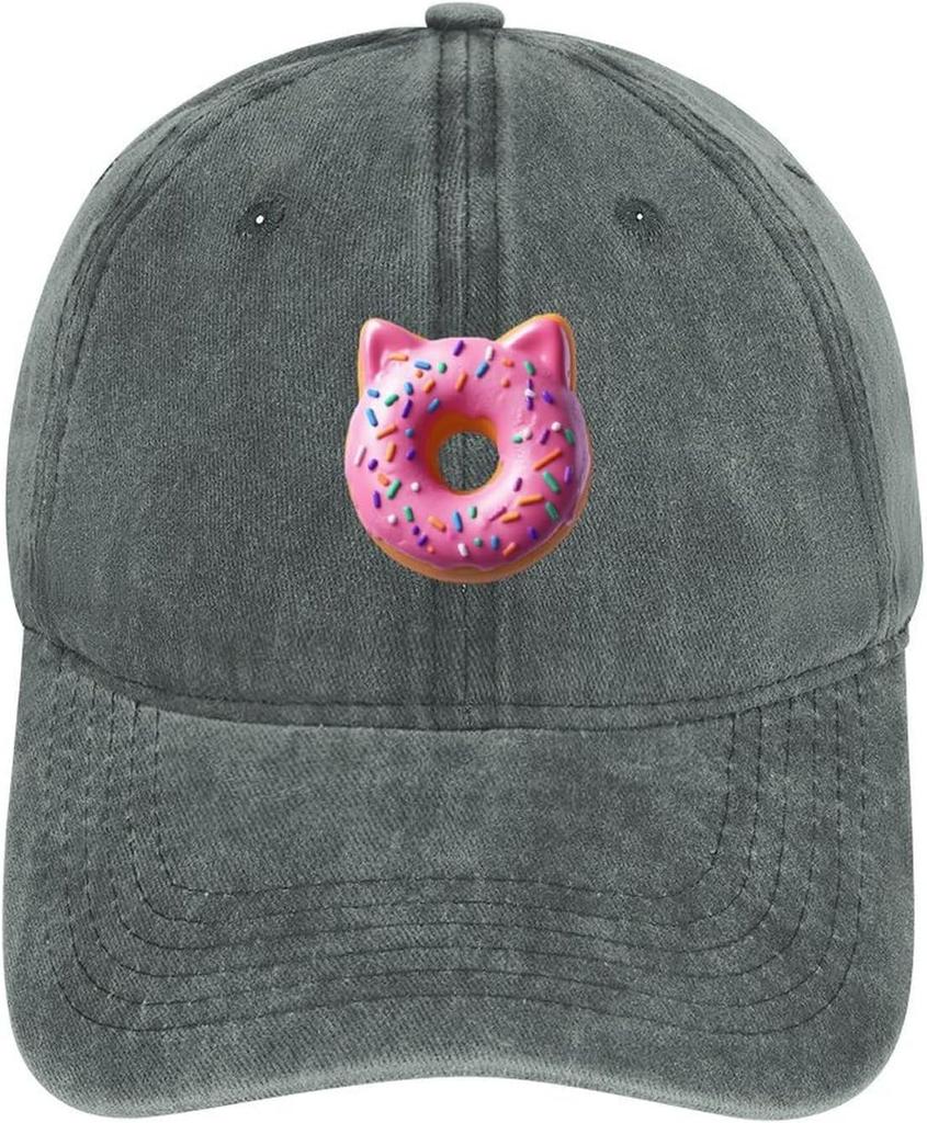 Pink Cat Donut Print Baseball Cap Adjustable Polyester Sun Protection Casual Baseball Cap