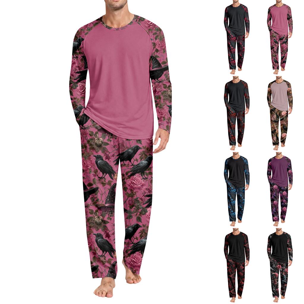 Herr Halloween Pyjamas Set Långärmad Rund Hals Casual Bekväma Sovkläder