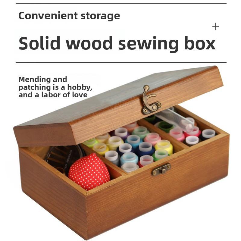 Needle and Thread Box Set, Needle and Thread Bag, Household Sewing Thread Needle Storage Box, Solid Wood Needle and Thread Box