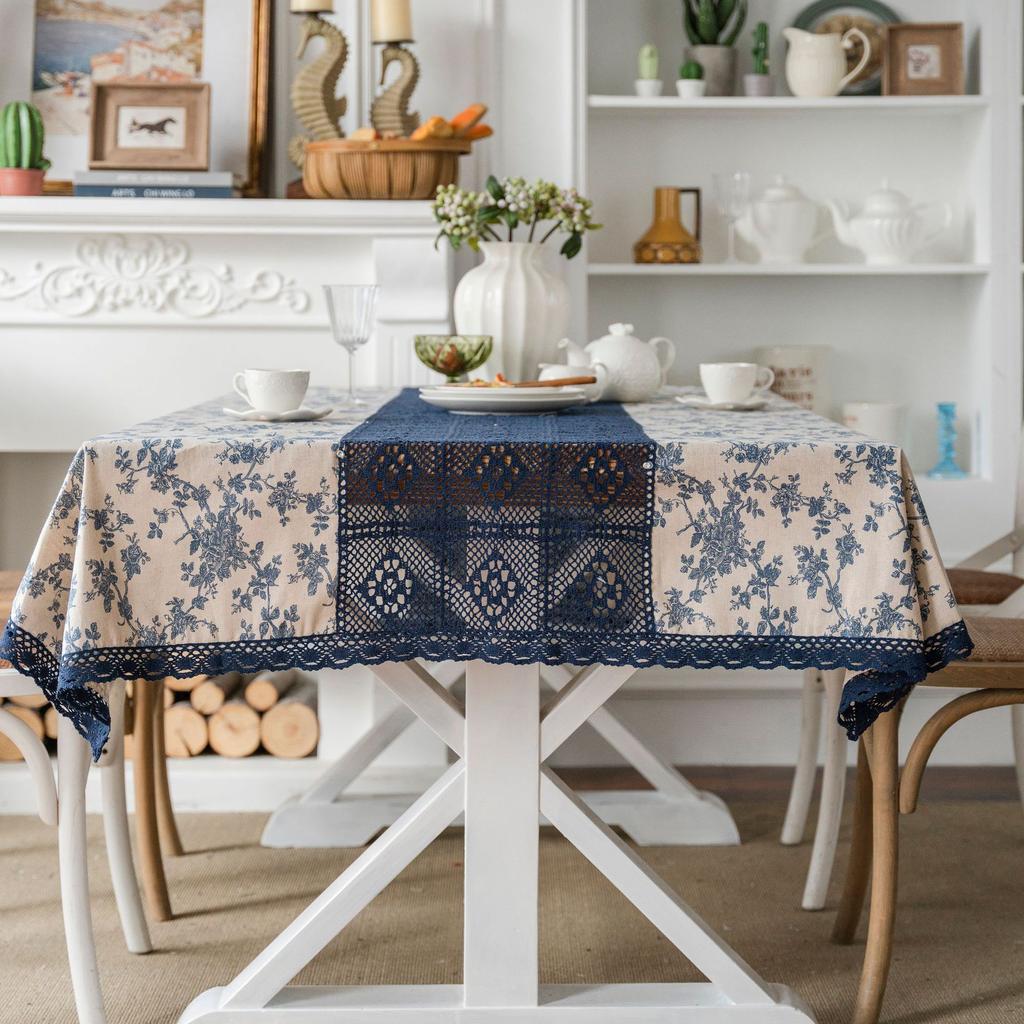 Tablecloth White Plain Color Contrast Hollow Splicing Table Cloth Restaurant Tablecloth