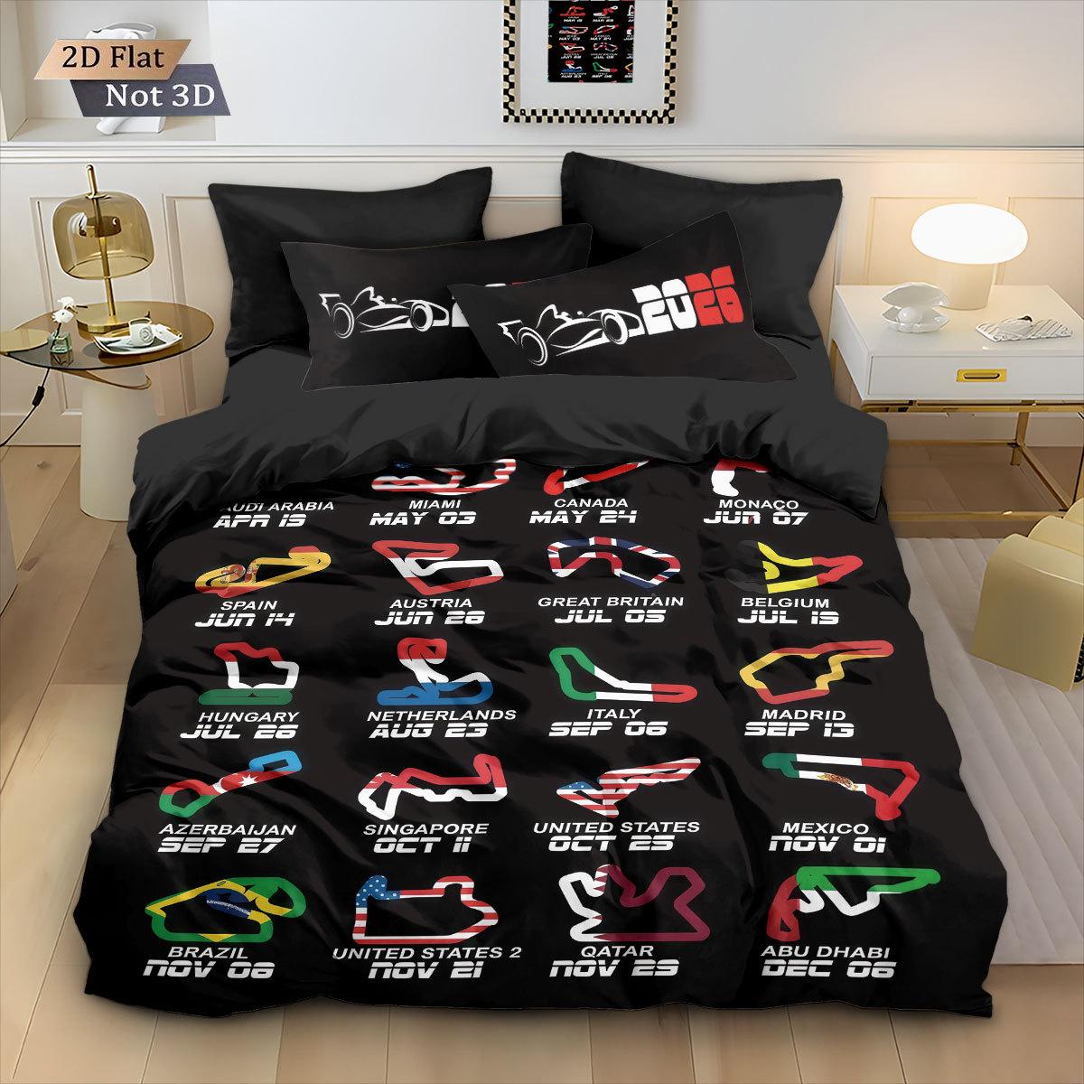 Ensemble de housse de couette Série Course pour Adultes Enfants Vente Chaude Ensemble de Literie Thème Course avec Taies d'Oreiller Cadeau pour Enfants 200X200CM-3PCS