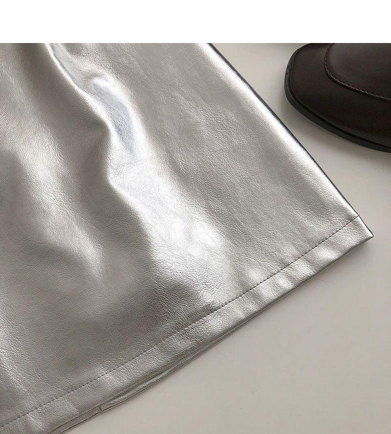 Silver High-Waist Leather Mini Skirt: Anti-Exposure, Korean Style, Versatile for Spring/Autumn, 2025 Women's Fashion