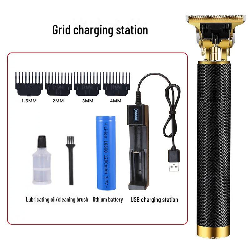 Elektrischer Haarschneider für Glatzen mit Schneidemesser, wiederaufladbar und für den grenzüberschreitenden Einsatz geeignet.