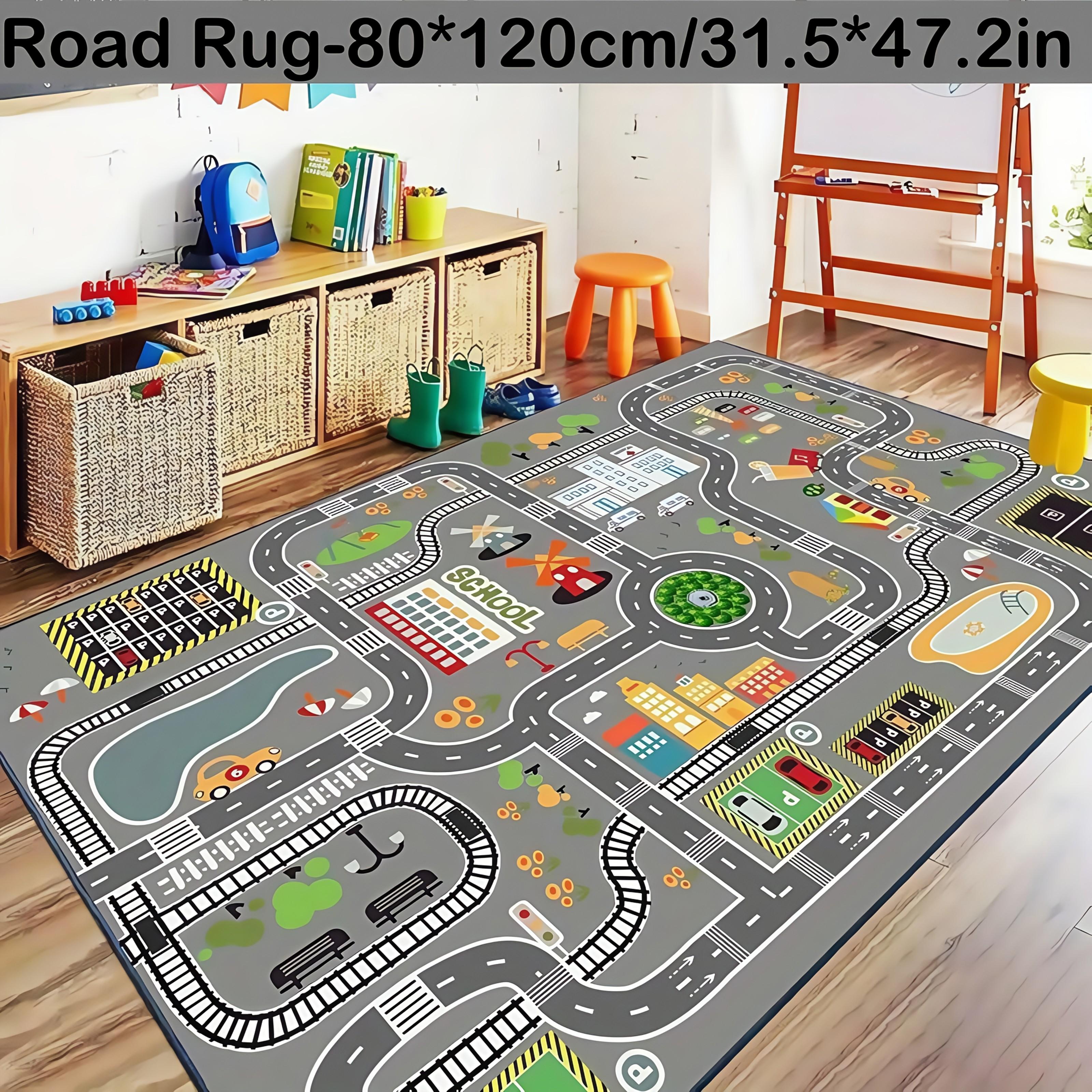 

Car Game Mat Playful Cityscape Playmat Large Area Rug with Vibrant Roads, Buildings, and Cartoon Print Design Home Decor 80X120CM (2.6X3.9FT