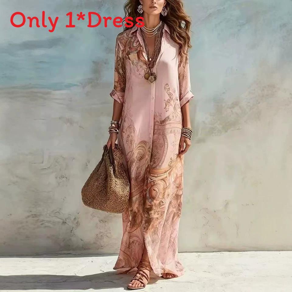 Vintage Chiffon Print Dress With Splicing Design For Casual Travel And Date Nightwear