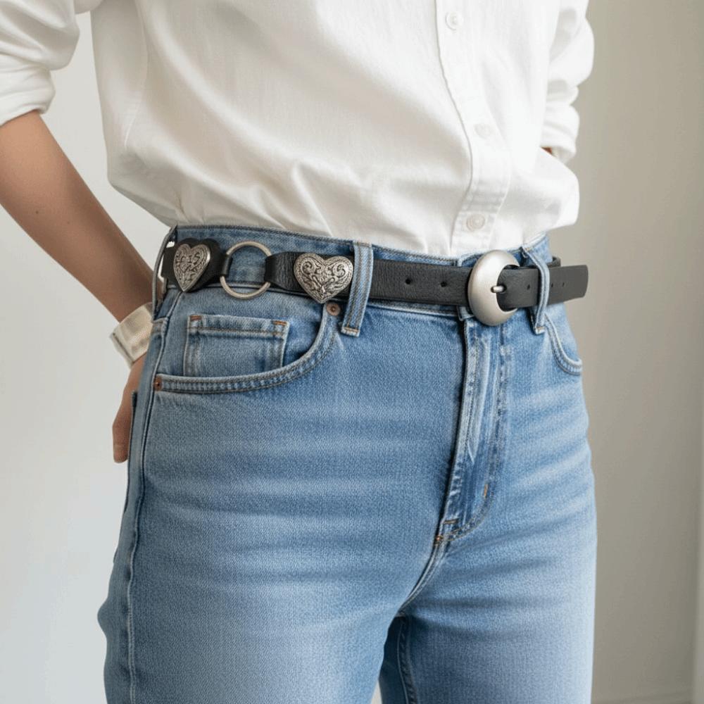 Metal Heart Rivet Belts Round Ethnic Style Waistband Punk Western Style Cowboy Belts  Women