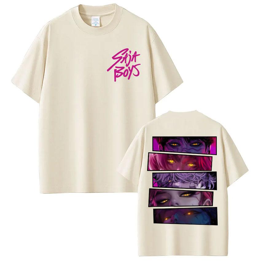 Kpop Anime Dämonenjäger Saja Jungs T-Shirts Herren Damen Vintage Trendig Beliebtes T-Shirt Oversized Baumwolle Lässige T-Shirts Streetwear