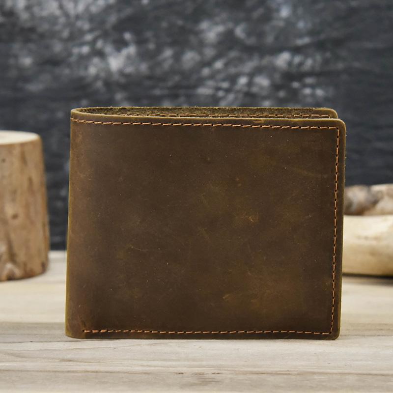 Crazy Horse Leather Short Wallet For Men Male Vintage Purse Wallet Card Holder Coins Purse Retro Fashion Men Wallet Dropshipping