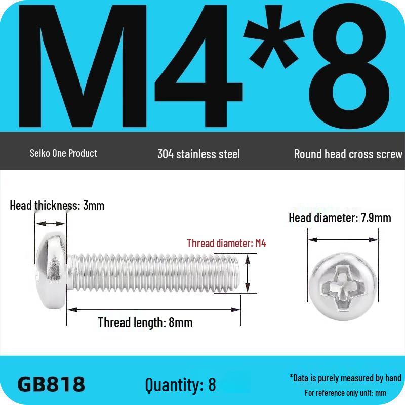 Phillips Pan Head Machine Screws, 304 Stainless Steel, Sizes M1-M10