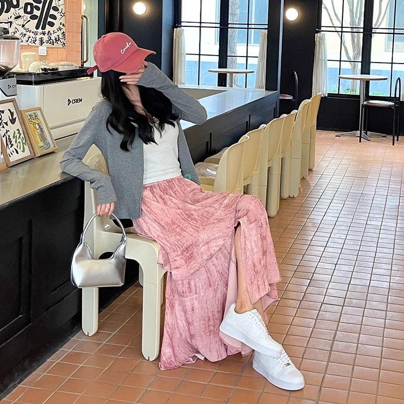 

Женская летняя 2025 года корейская А-силуэта розовая юбка с рюшами асимметричного кроя XL розовый