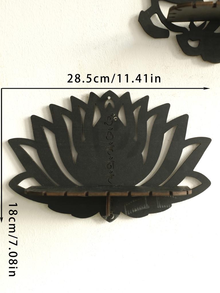 Lotus Ccrystal Shelf Display Black Wooden Wall Shelves Boho Floating Wall Shelf for Bedrooms Offices Living Room Aesthetic Gift