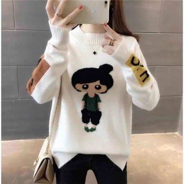 Autumn and Winter Warm Turtleneck Sweater Cartoon Jacquard Bottoming Shirt Loose Long Sleeve Sweater