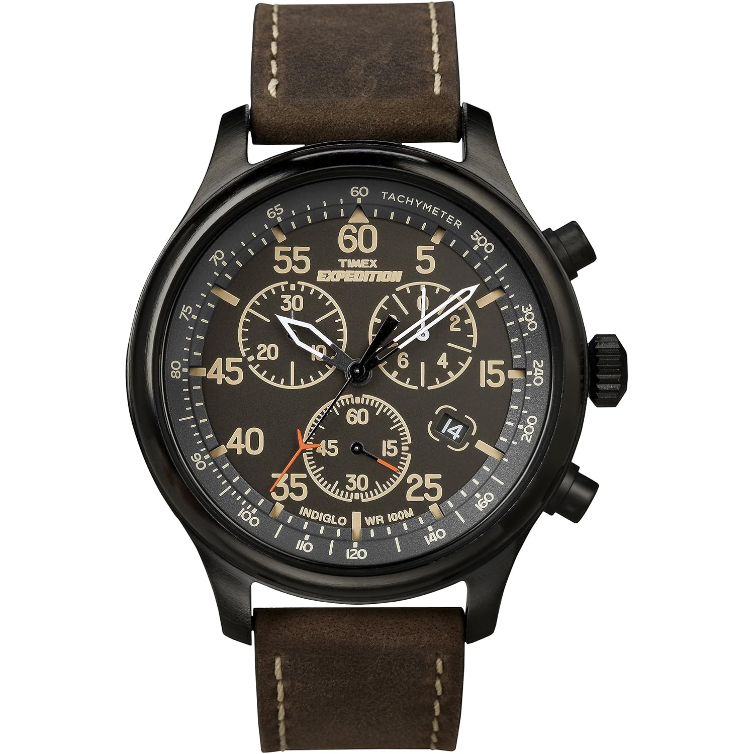 TIMEX Expedition Field Хронограф Черный Циферблат Коричневый Кожаный Ремешок T49905 Мужские